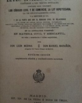 Libro antiguo derecho Leyes civiles de España y codigo civil, comercio, y ley hipotecaria 1898