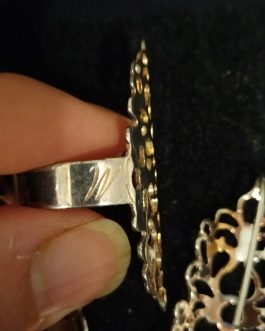 Plata firmada joyería de autor pendientes y anillo lanzadera