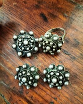 Conjunto plata charro antiguo pendientes broche y anillo