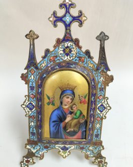 Capilla Imagen virgen del socorro esmaltada con marco en cloisonne