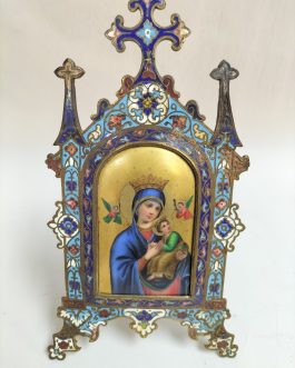 Capilla Imagen virgen del socorro esmaltada con marco en cloisonne