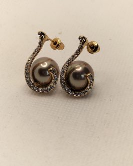 Pendientes perla gris y strass